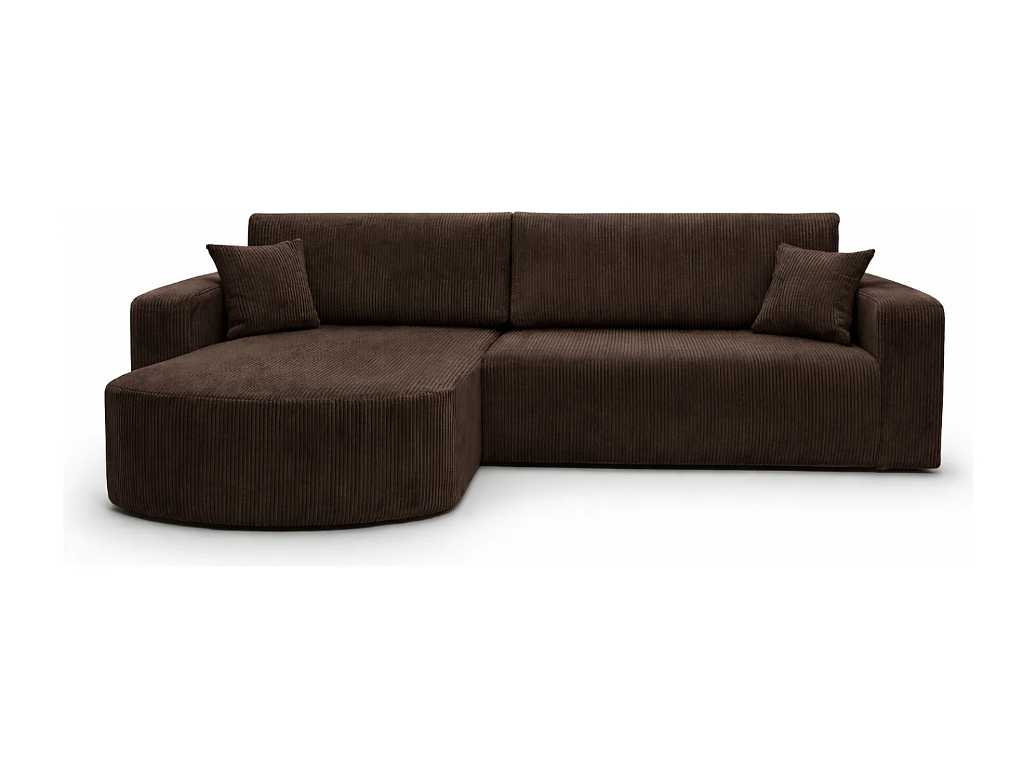 Hoekbank met slaapfunctie, koordstof Poso, Bruin, Links, ROUND ONE XL