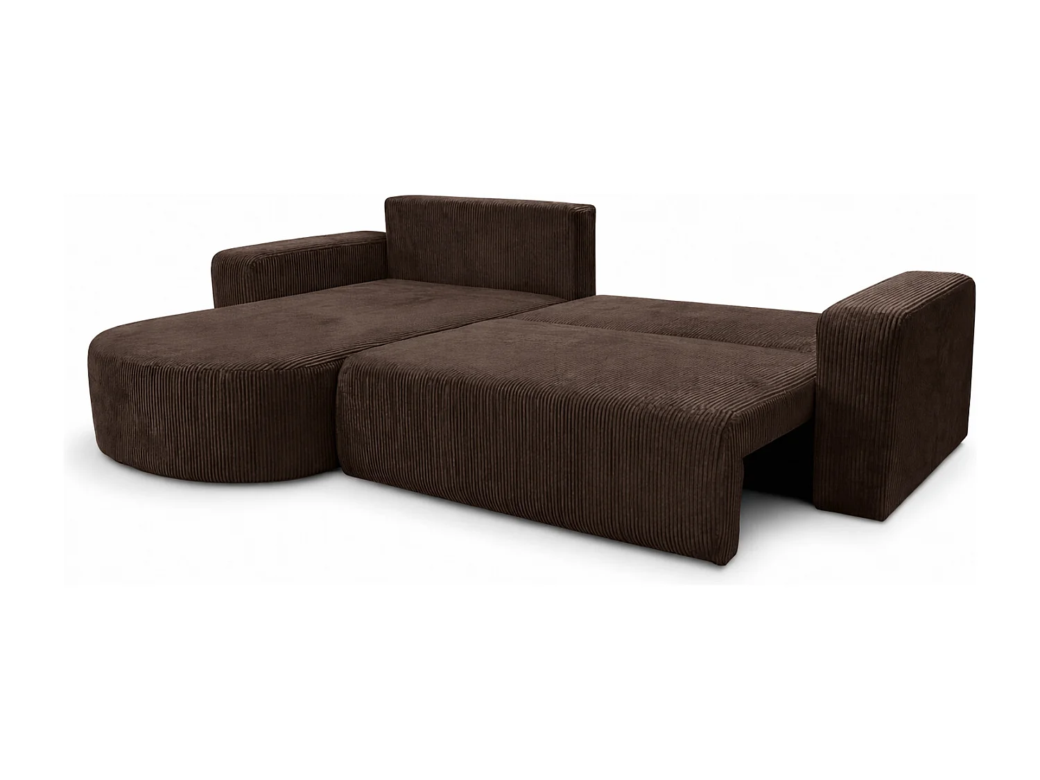 Hoekbank met slaapfunctie, koordstof Poso, Bruin, Links, ROUND ONE XL