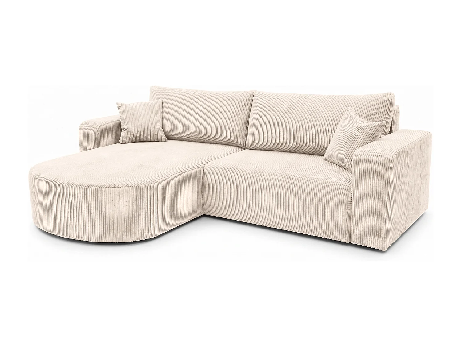 Hoekbank met slaapfunctie, koordstof Poso, Beige, Links, ROUND ONE