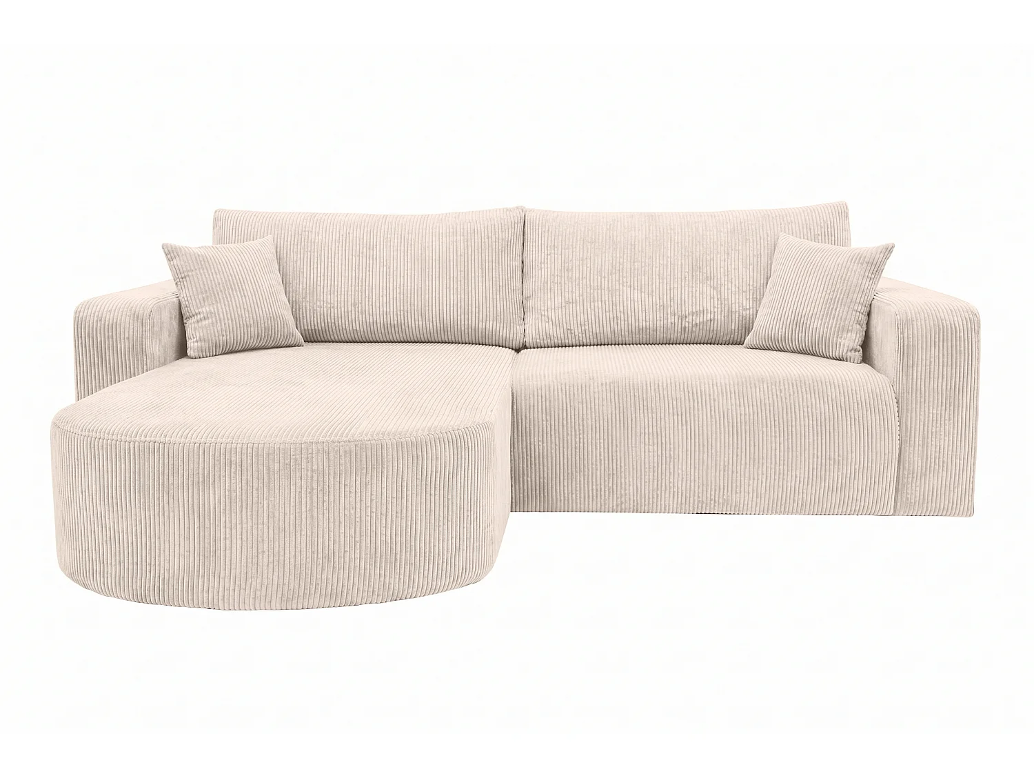 Hoekbank met slaapfunctie, koordstof Poso, Beige, Links, ROUND ONE