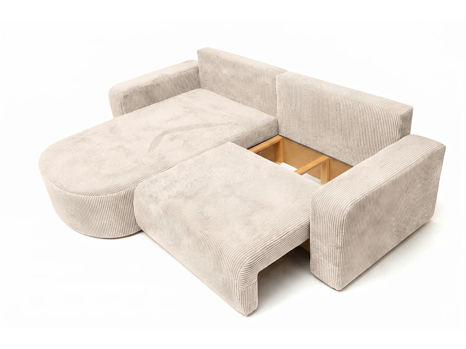 Hoekbank met slaapfunctie, koordstof Poso, Beige, Links, ROUND ONE