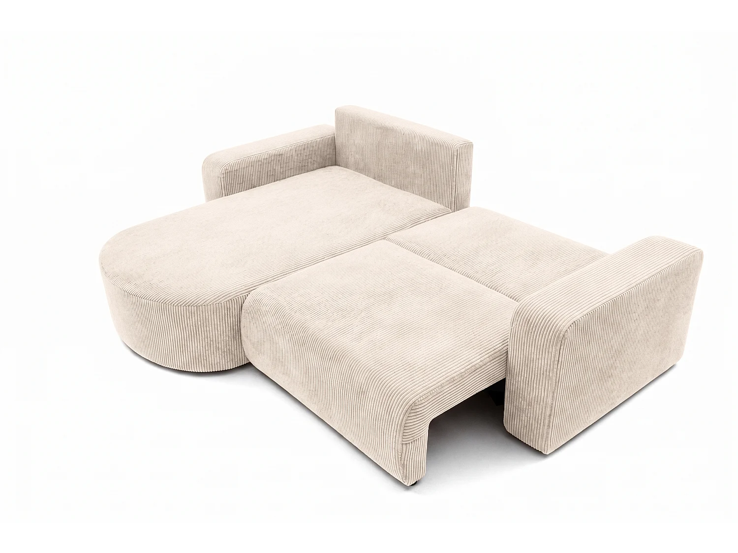 Hoekbank met slaapfunctie, koordstof Poso, Beige, Links, ROUND ONE