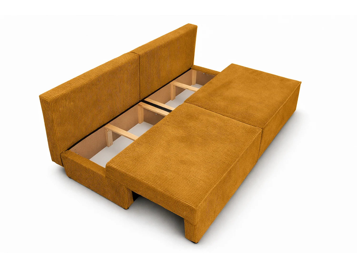 Canapé avec fonction couchage et coffre de rangement, tissu en velours côtelé Poso, Couleur moutarde, BEST MINI