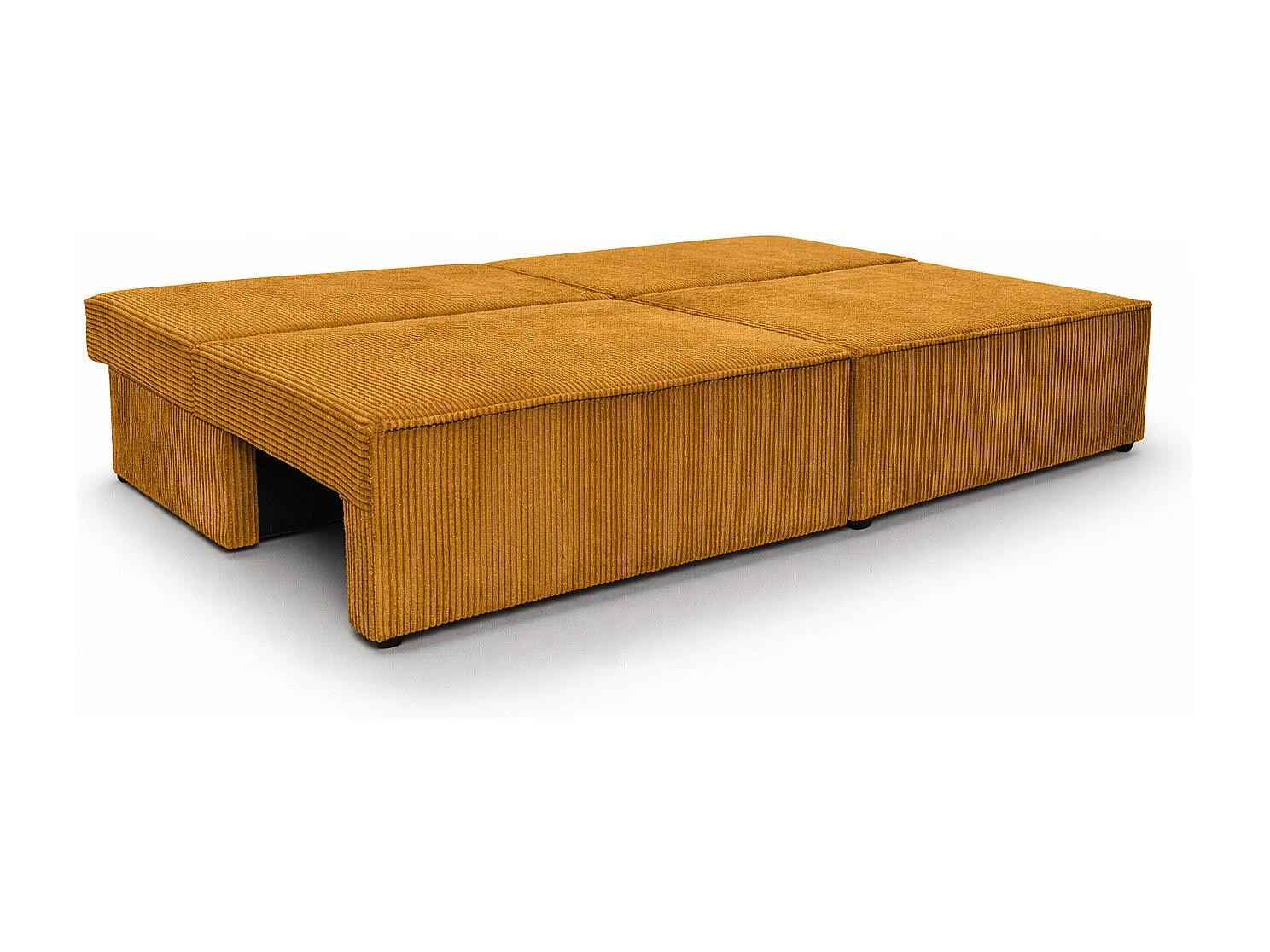 Canapé avec fonction couchage et coffre de rangement, tissu en velours côtelé Poso, Couleur moutarde, BEST MINI