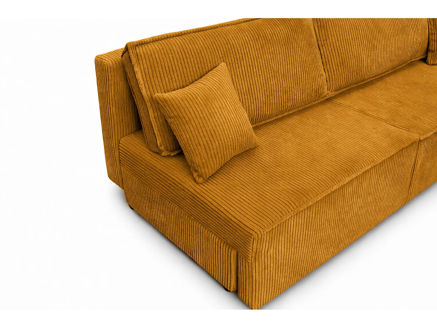 Canapé avec fonction couchage et coffre de rangement, tissu en velours côtelé Poso, Couleur moutarde, BEST MINI