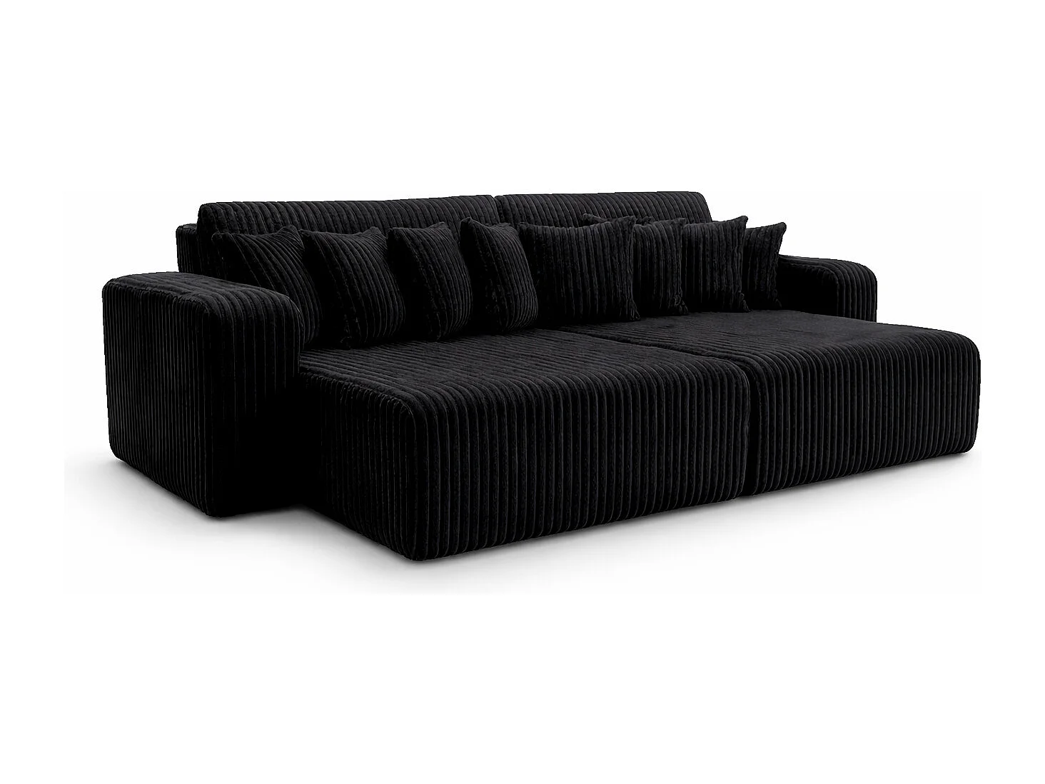 Canapé-lit avec coffre de rangement, tissu en velours côtelé Tilia, Noir, PIANO DOUBLE