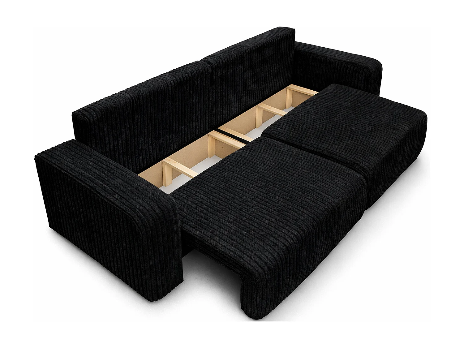 Canapé-lit avec coffre de rangement, tissu en velours côtelé Tilia, Noir, PIANO DOUBLE