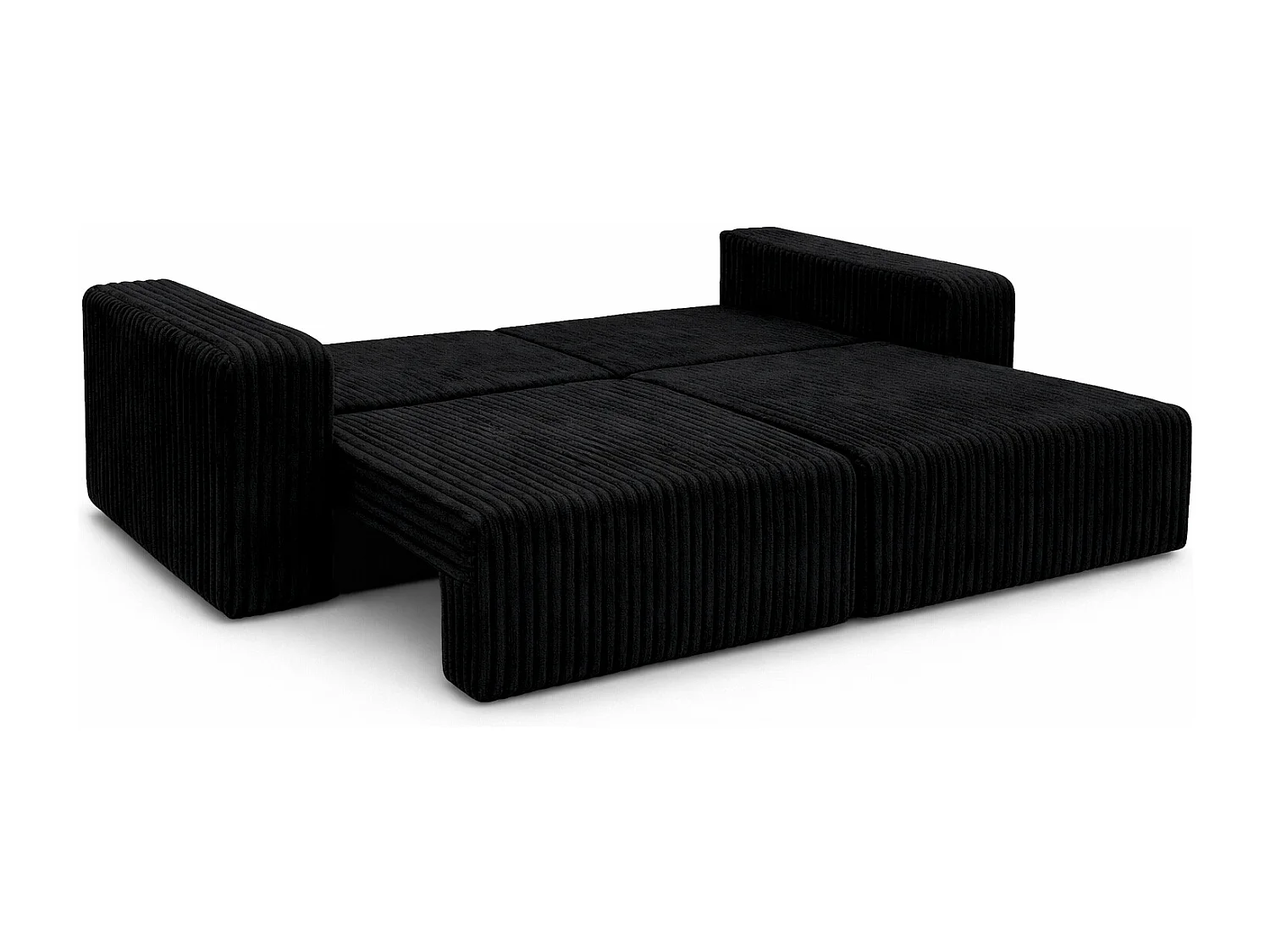 Canapé-lit avec coffre de rangement, tissu en velours côtelé Tilia, Noir, PIANO DOUBLE
