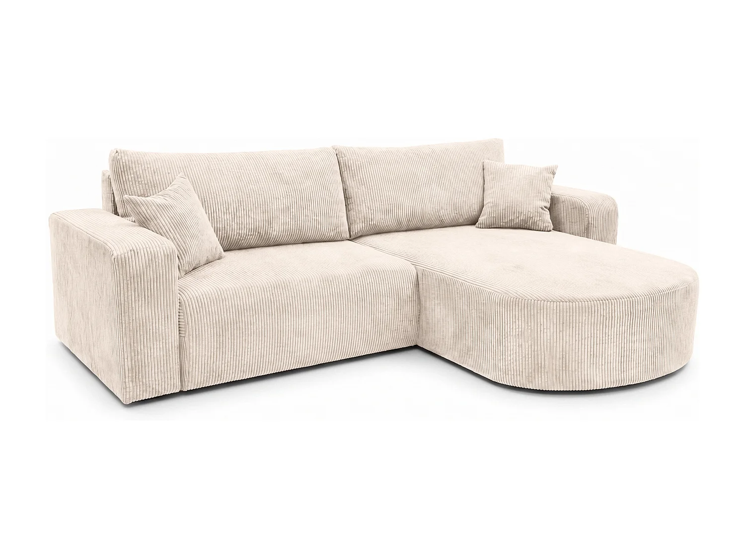 Canapé d’angle avec fonction couchage, tissu en velours côtelé Poso, Beige, Droite, ROUND ONE