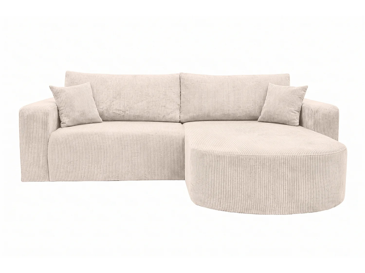 Canapé d’angle avec fonction couchage, tissu en velours côtelé Poso, Beige, Droite, ROUND ONE