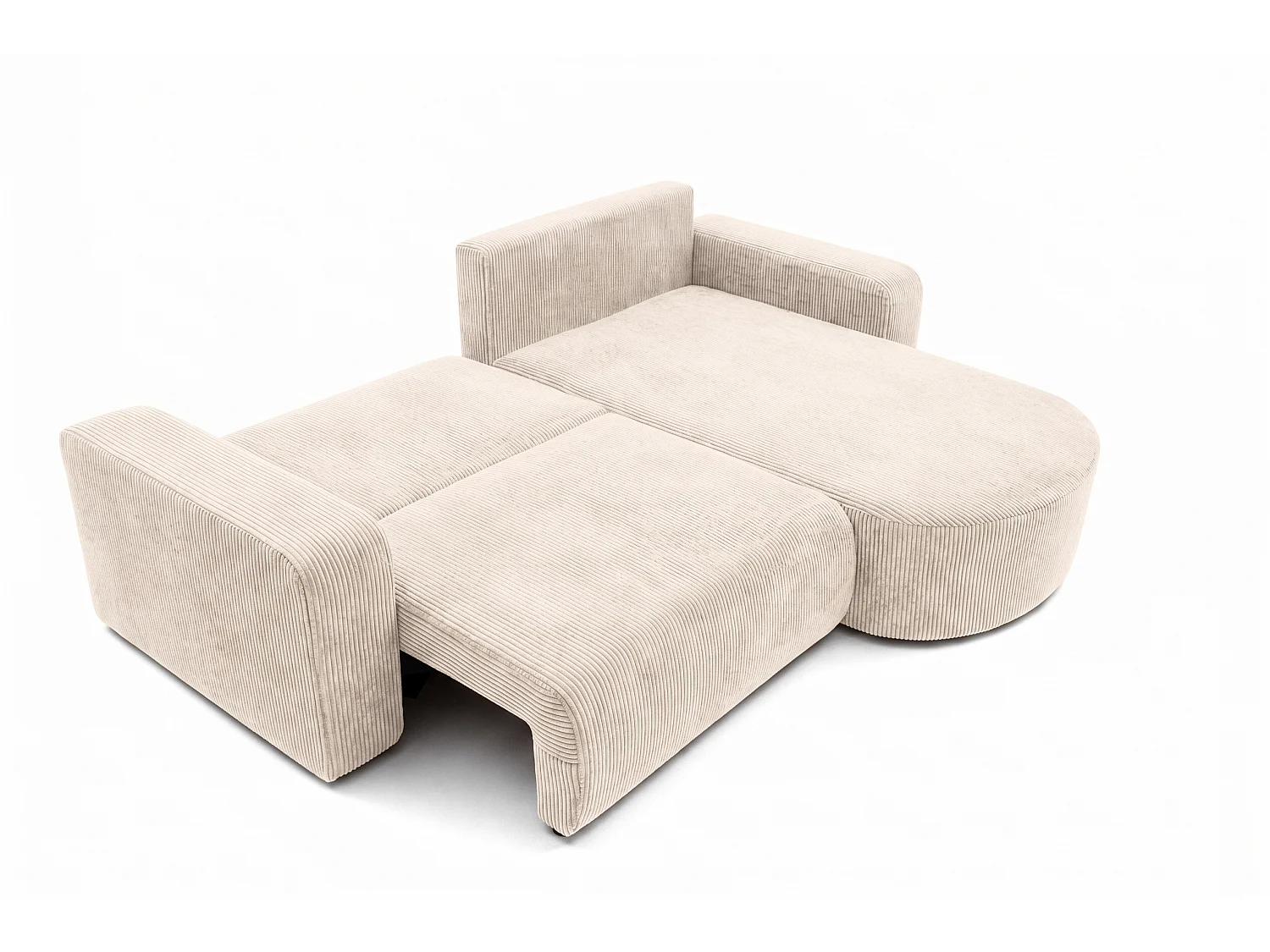 Canapé d’angle avec fonction couchage, tissu en velours côtelé Poso, Beige, Droite, ROUND ONE