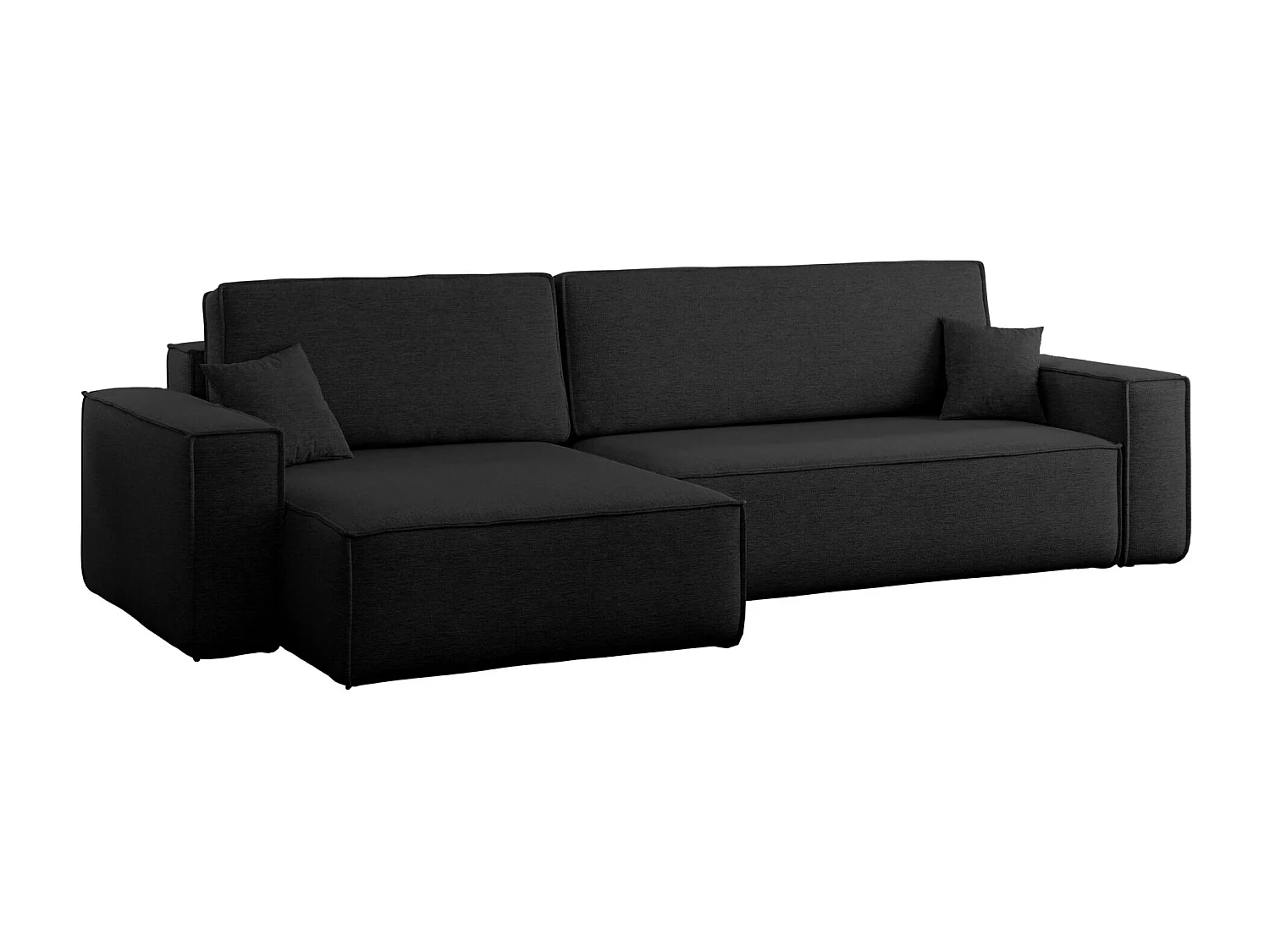 Canapé d’angle en L avec fonction couchage et coffre de rangement, tissu Verita, Noir, Gauche, BEST XL