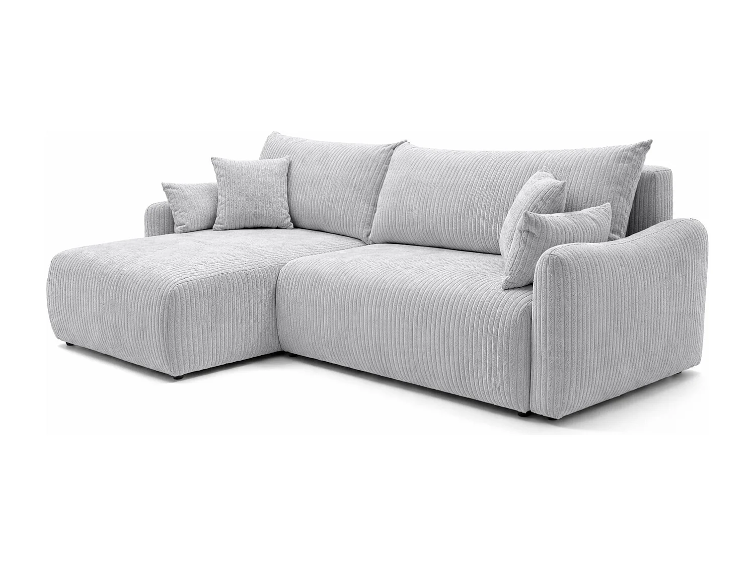 Canapé d’angle avec fonction couchage, tissu en velours côtelé Poso, Gris clair, Gauche, JAPANDI