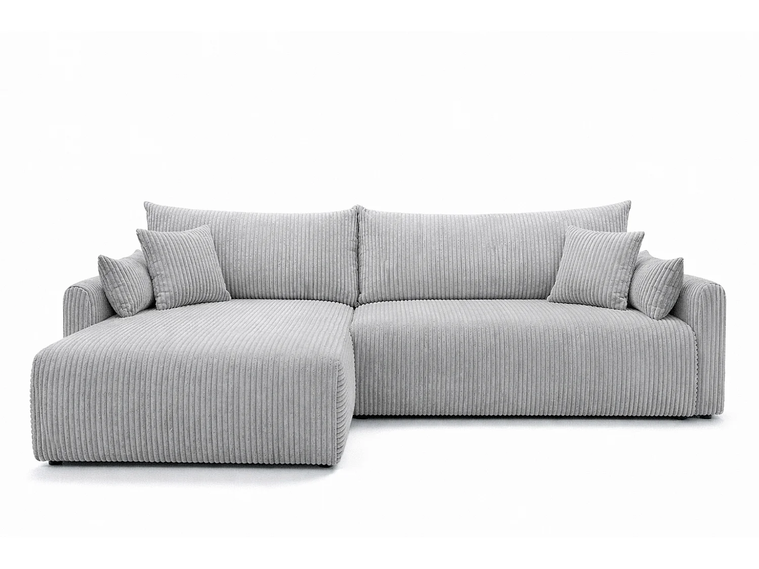 Canapé d’angle avec fonction couchage, tissu en velours côtelé Poso, Gris clair, Gauche, JAPANDI