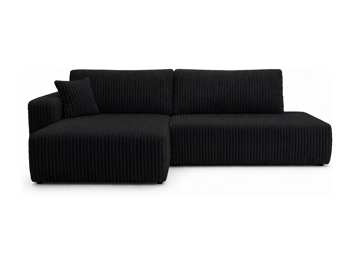 Canapé d’angle avec fonction couchage et coffre de rangement, tissu en velours côtelé Tilia, Noir, Gauche, OPEN XL