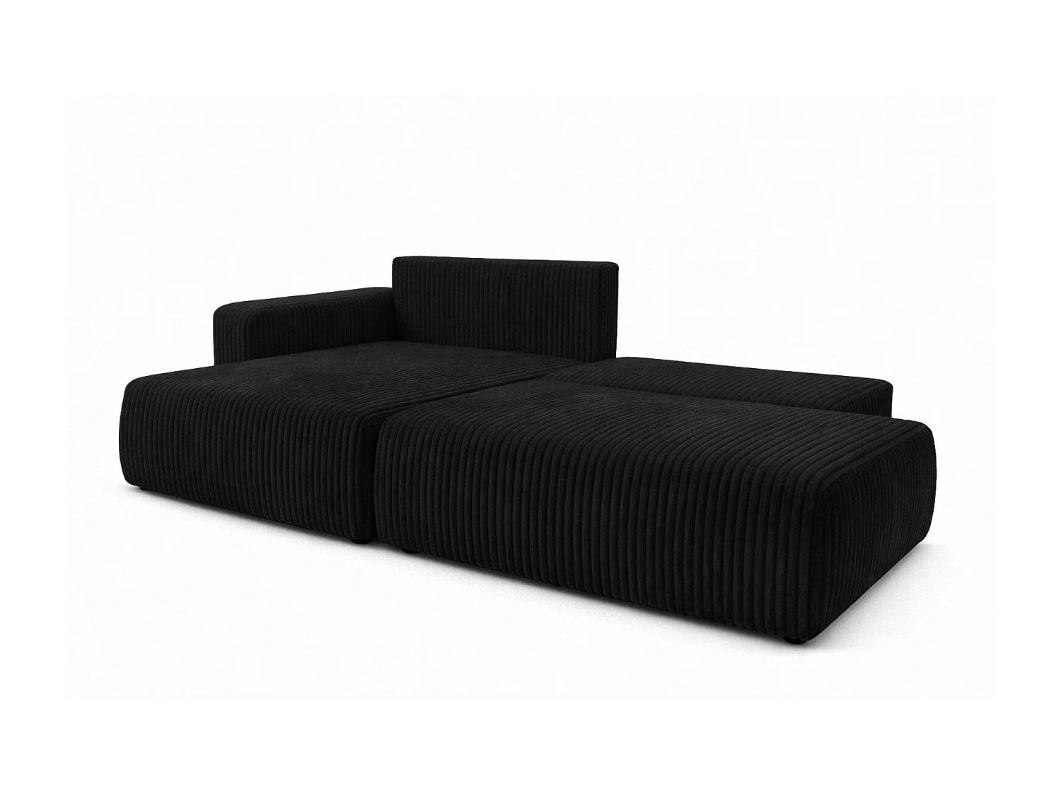 Canapé d’angle avec fonction couchage et coffre de rangement, tissu en velours côtelé Tilia, Noir, Gauche, OPEN XL