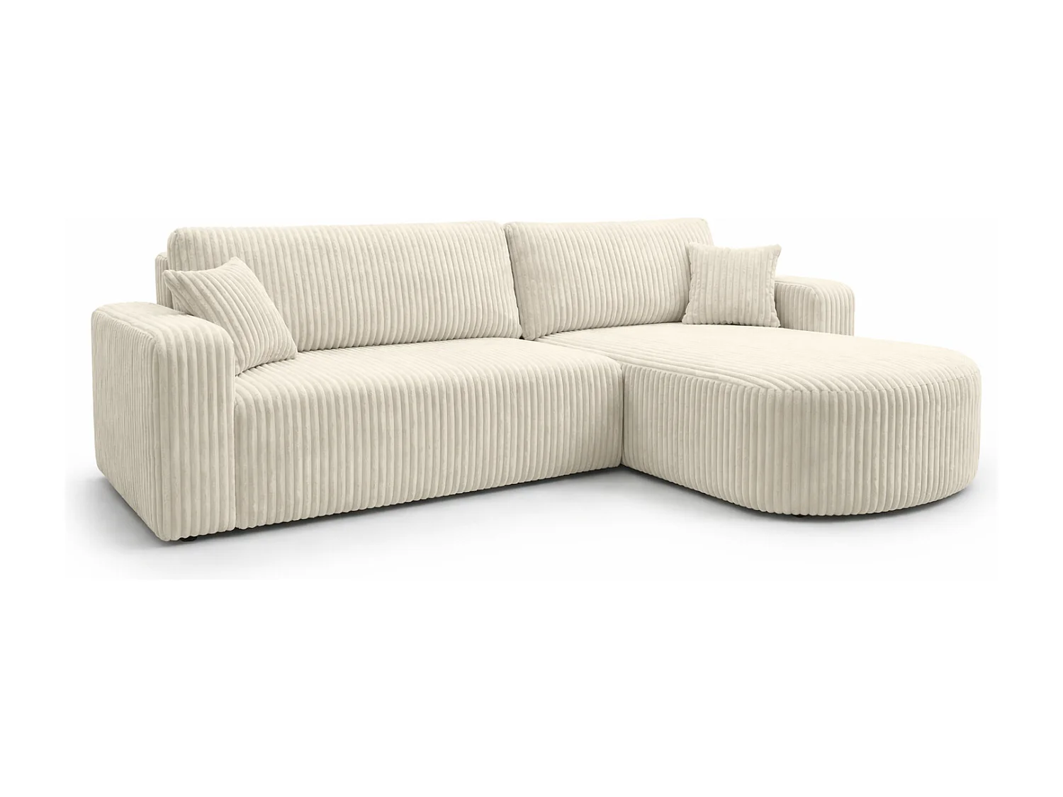Hoekbank met slaapfunctie, koordstof Tilia, Ecru, Rechts, ROUND ONE XL