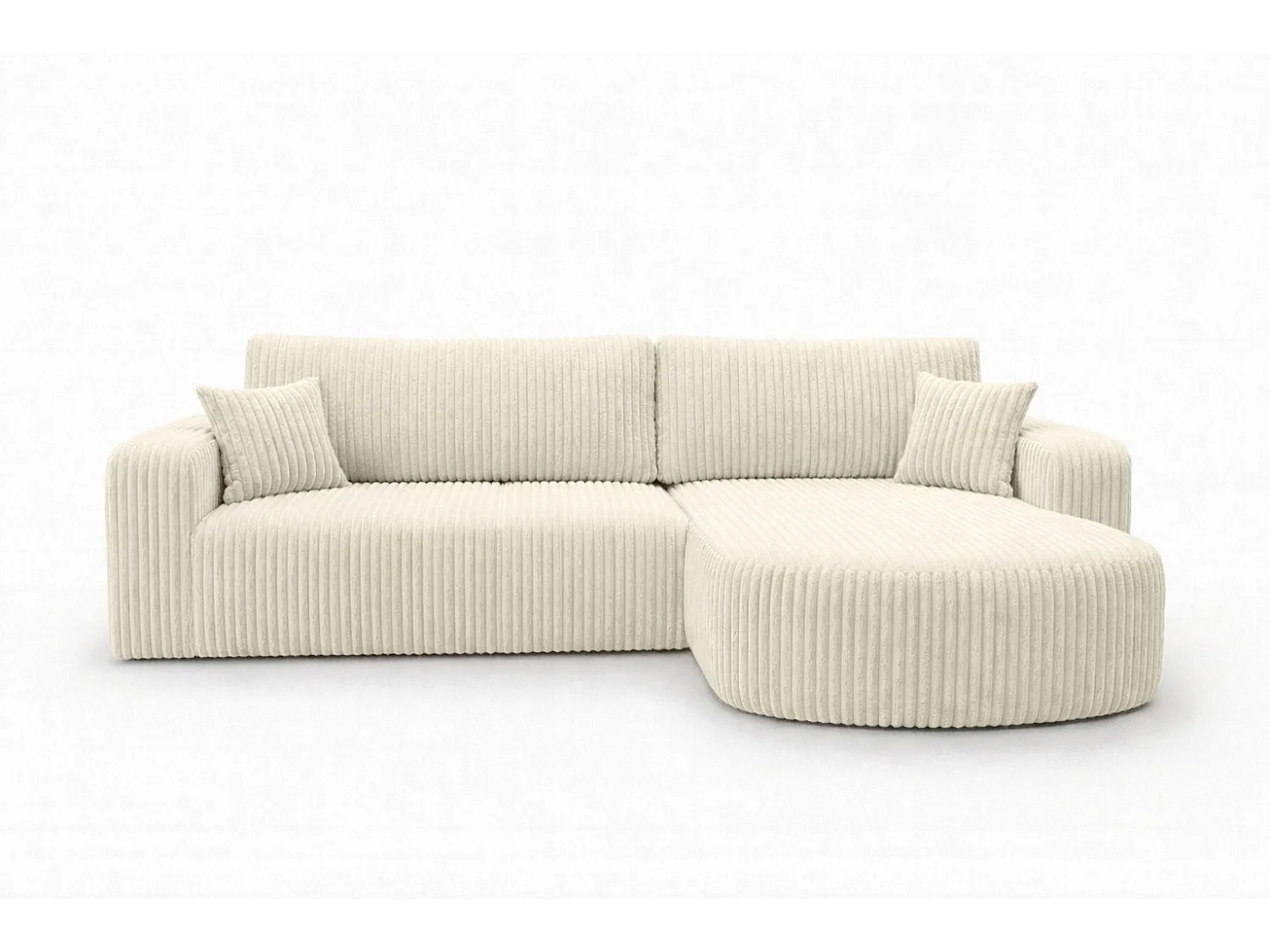 Hoekbank met slaapfunctie, koordstof Tilia, Ecru, Rechts, ROUND ONE XL