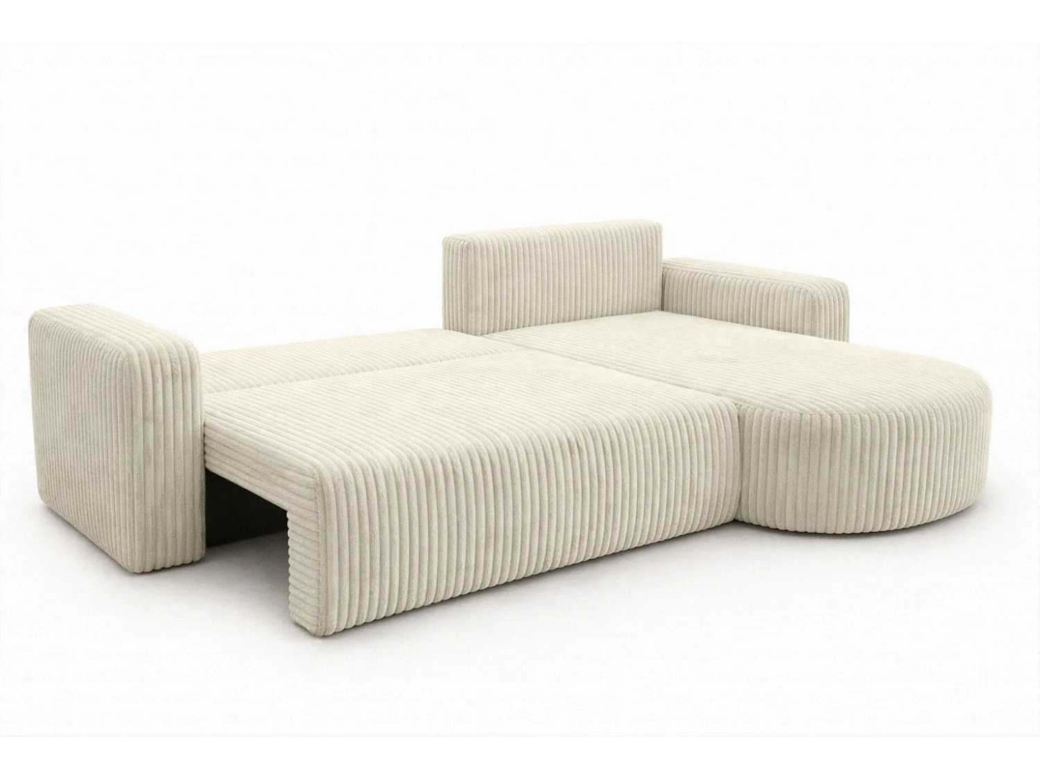 Hoekbank met slaapfunctie, koordstof Tilia, Ecru, Rechts, ROUND ONE XL