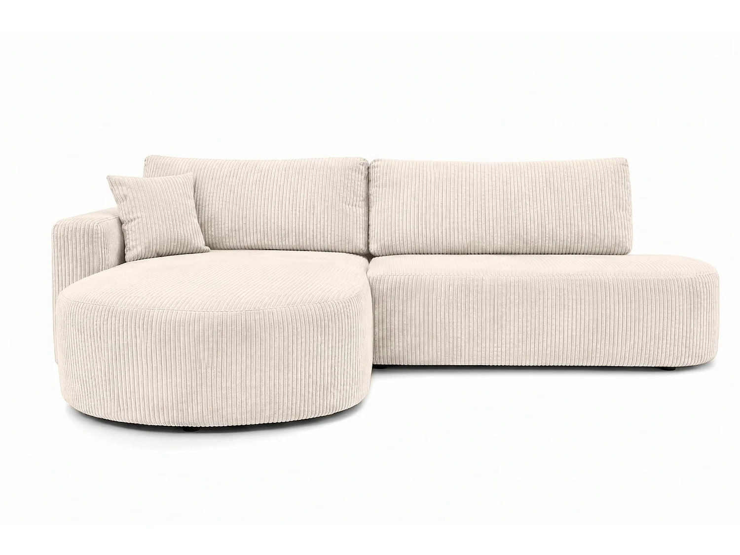 Hoekbank met slaapfunctie en opbergruimte, corduroy stof Poso, Beige, Links, ROUND ONE OPEN XL