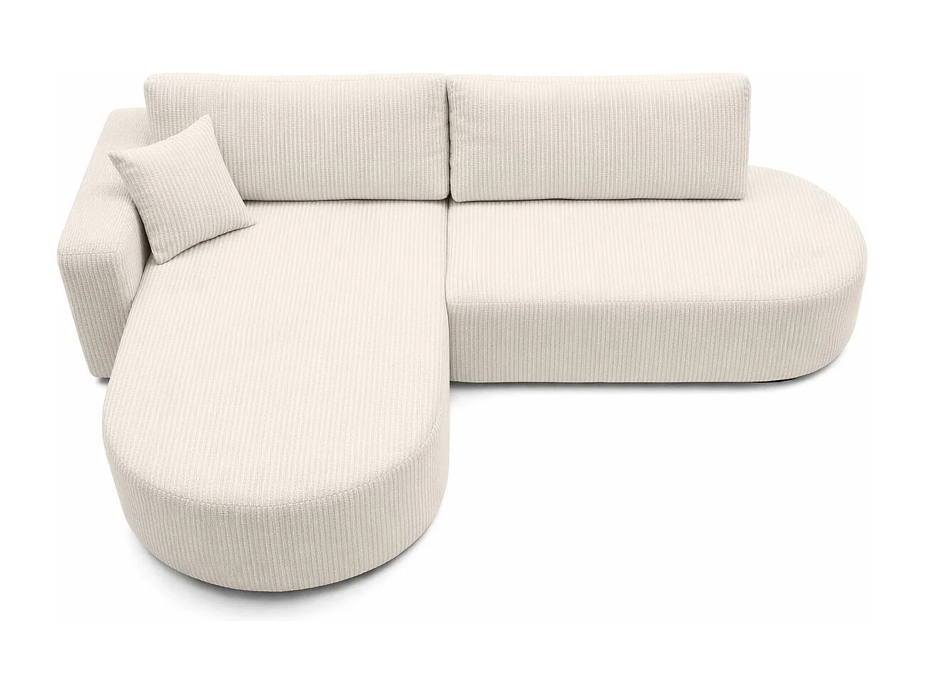 Hoekbank met slaapfunctie en opbergruimte, corduroy stof Poso, Beige, Links, ROUND ONE OPEN XL