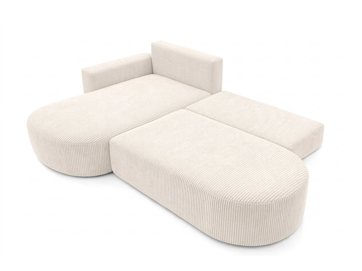 Hoekbank met slaapfunctie en opbergruimte, corduroy stof Poso, Beige, Links, ROUND ONE OPEN XL