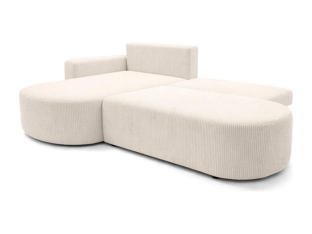 Hoekbank met slaapfunctie en opbergruimte, corduroy stof Poso, Beige, Links, ROUND ONE OPEN XL