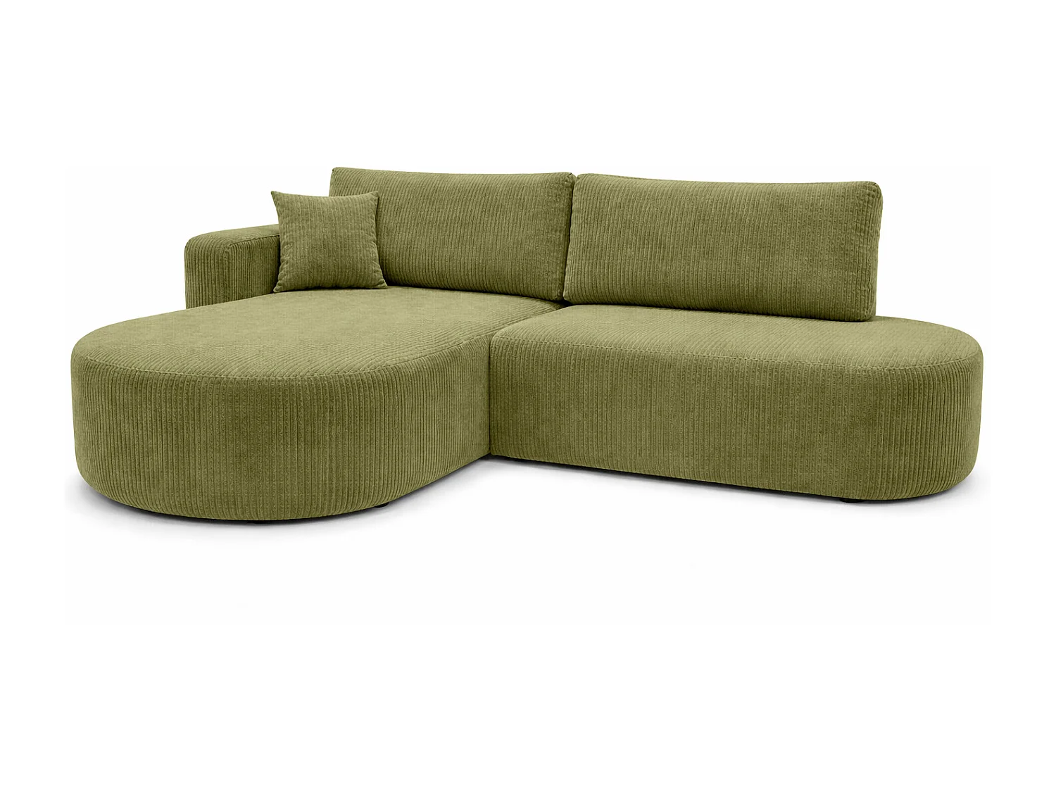 Hoekbank met slaapfunctie en opbergruimte, corduroy stof Poso, Olijfgroen, Links, ROUND ONE OPEN XL