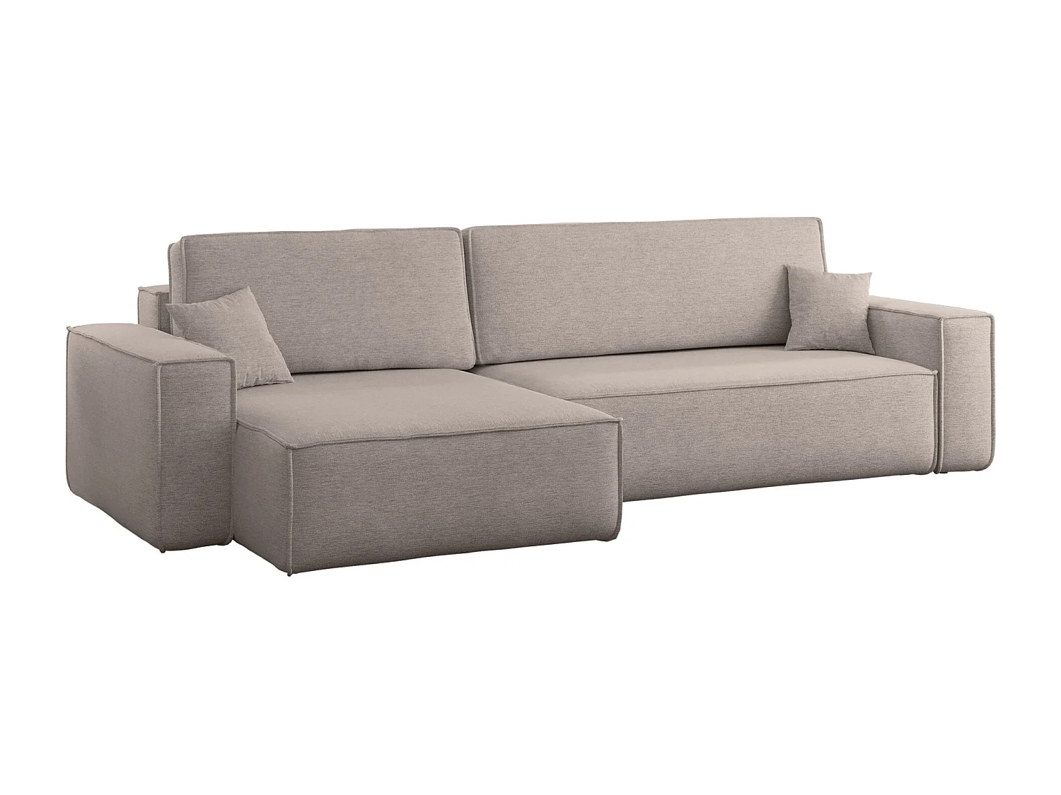 Canapé d’angle en L avec fonction couchage et coffre de rangement, tissu Verita, Beige, Gauche, BEST XL