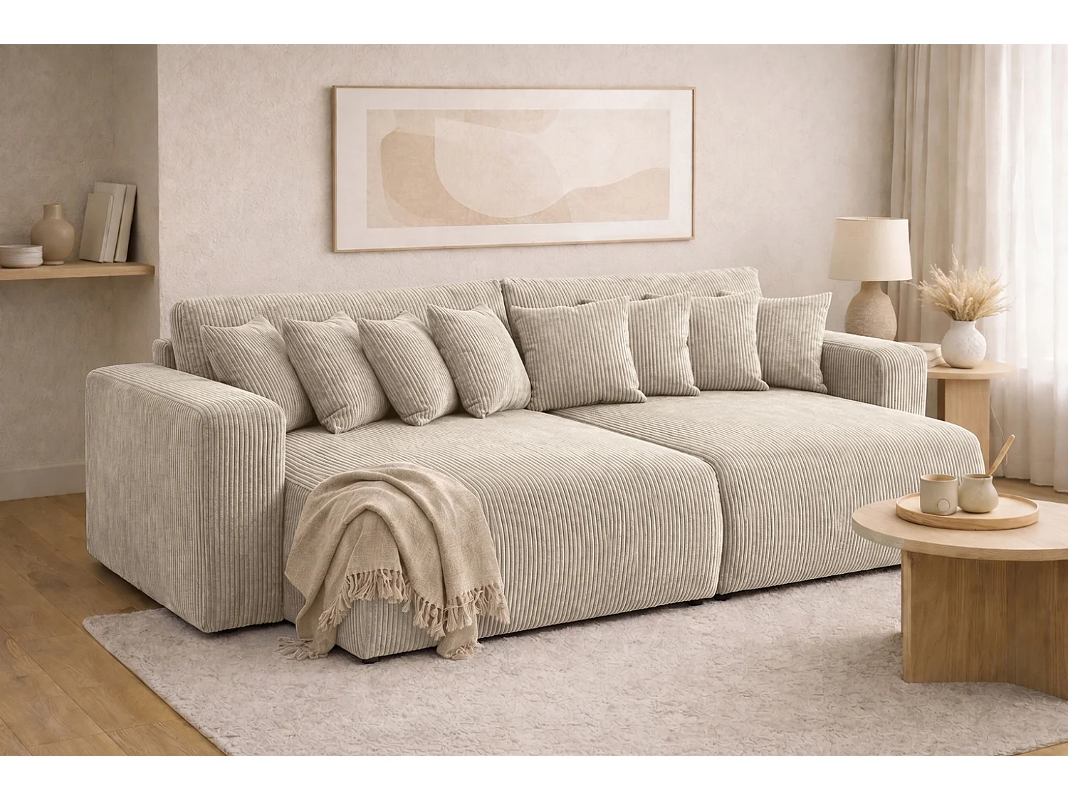 Schlafsofa mit Bettkasten, Cordstoff Poso, Dunkelbeige, PIANO DOUBLE