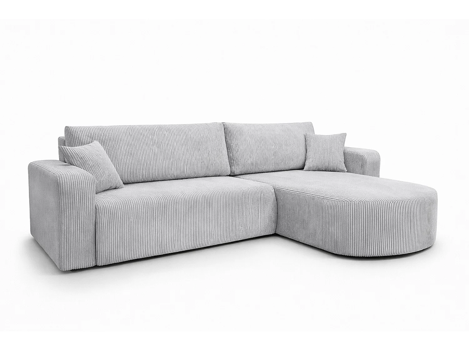 Hoekbank met slaapfunctie, koordstof Poso, Lichtgrijs, Rechts, ROUND ONE XL