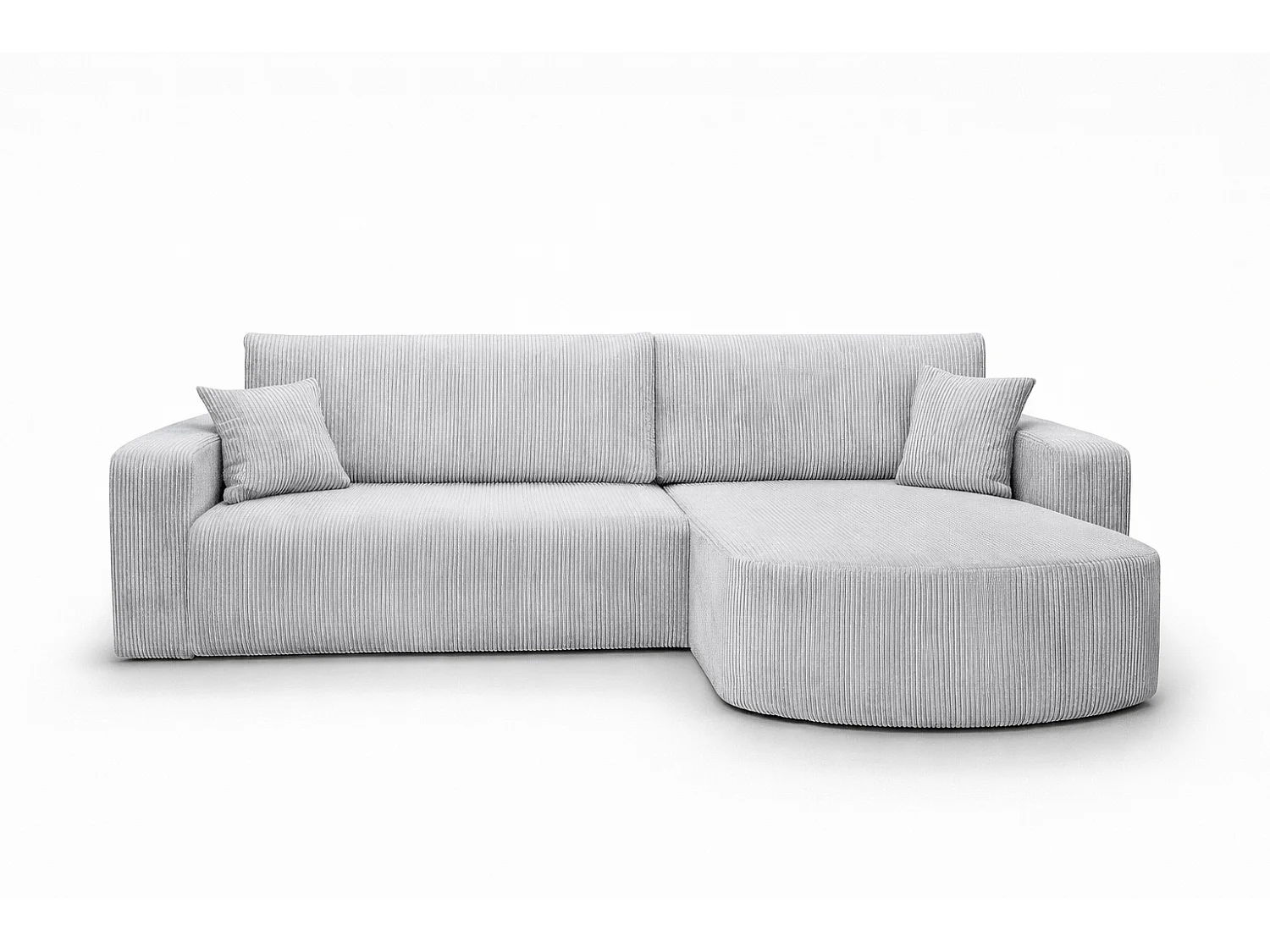 Hoekbank met slaapfunctie, koordstof Poso, Lichtgrijs, Rechts, ROUND ONE XL