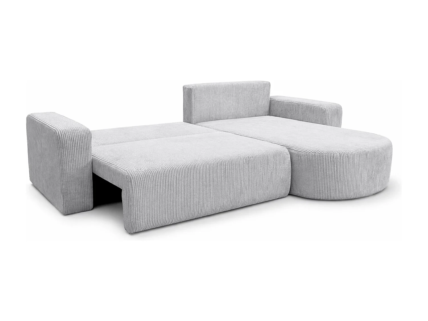 Hoekbank met slaapfunctie, koordstof Poso, Lichtgrijs, Rechts, ROUND ONE XL