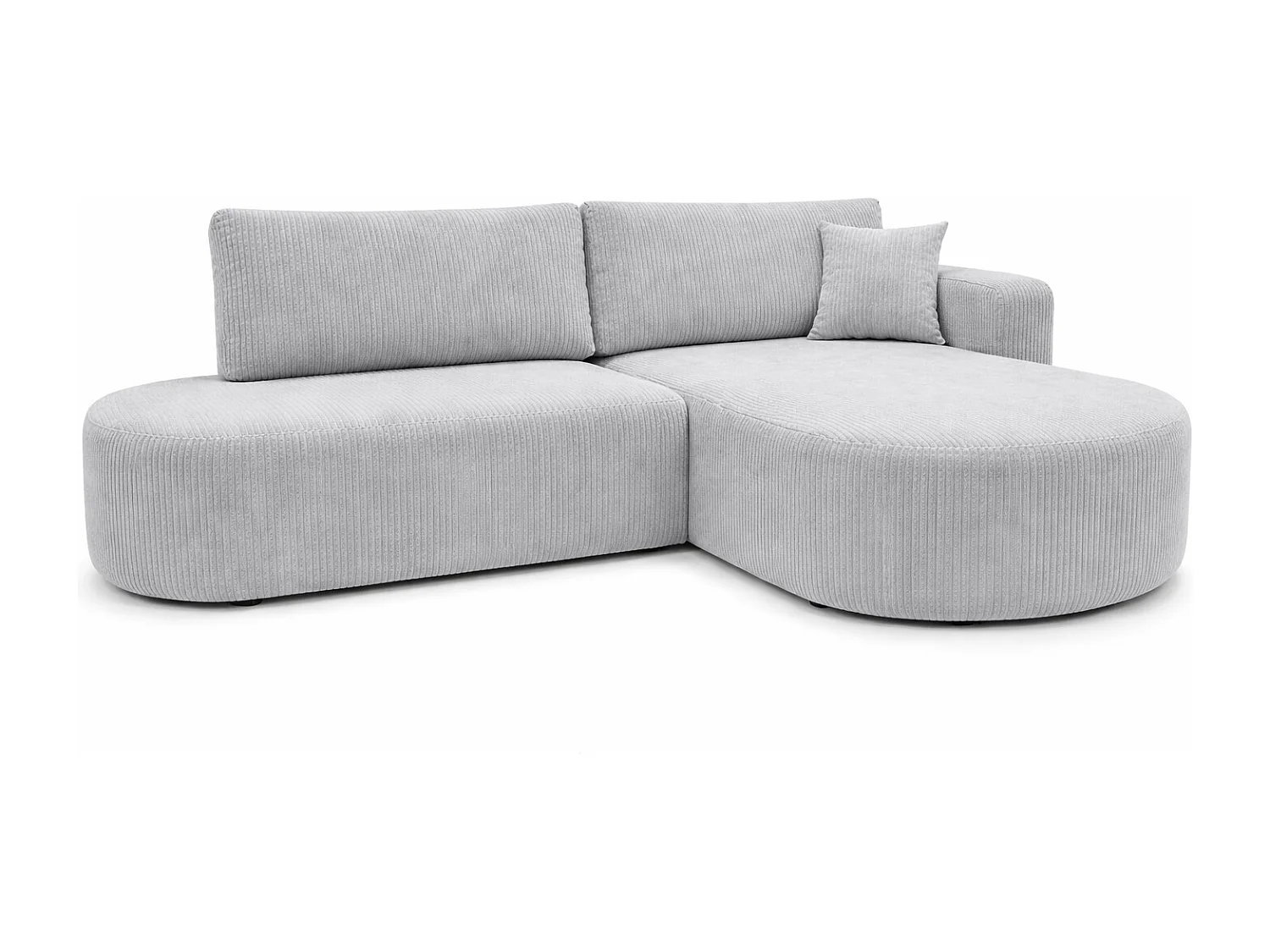 Hoekbank met slaapfunctie en opbergruimte, corduroy stof Poso, Lichtgrijs, Rechts, ROUND ONE OPEN XL