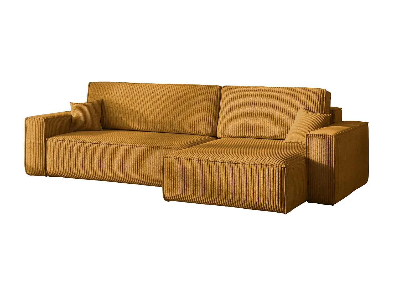Hoekbank L-vorm met slaapfunctie en opbergruimte, stof Poso dikke cord, Mosterdkleur, Rechts, BEST XL