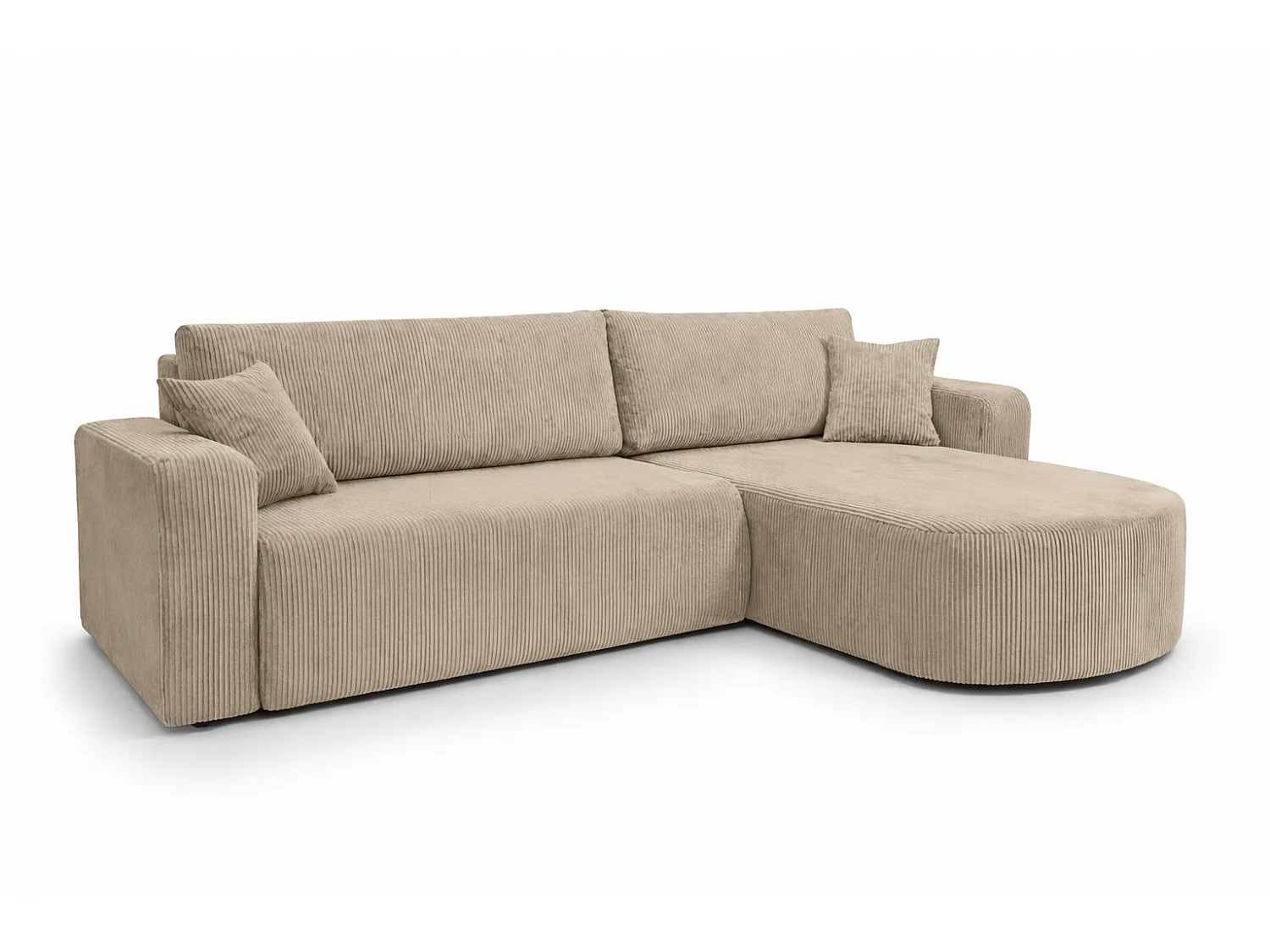 Hoekbank met slaapfunctie, koordstof Poso, Donkerbeige, Rechts, ROUND ONE XL
