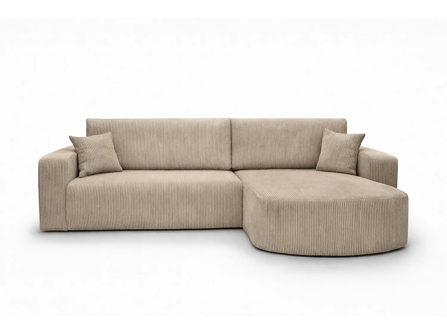 Hoekbank met slaapfunctie, koordstof Poso, Donkerbeige, Rechts, ROUND ONE XL