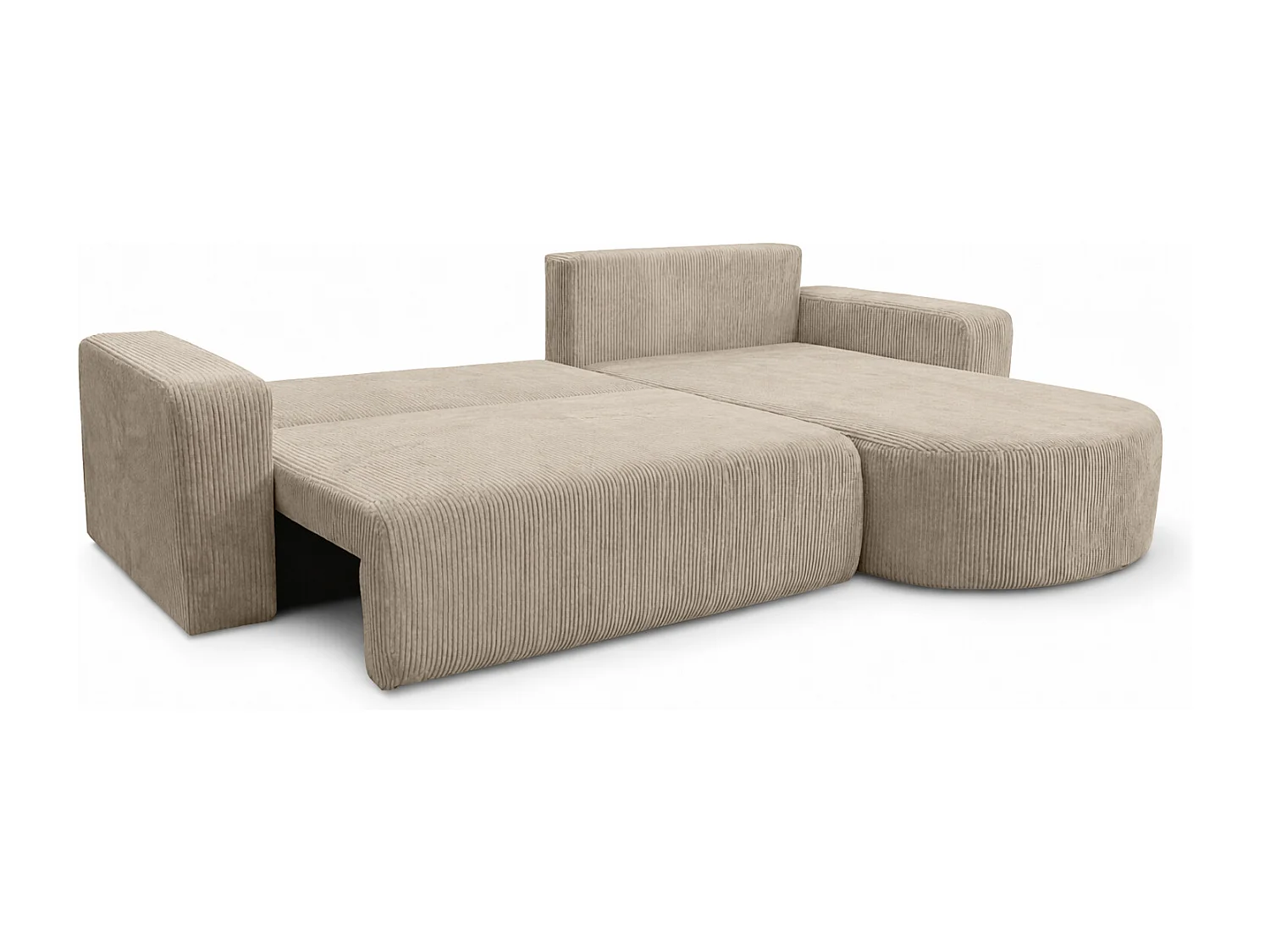 Hoekbank met slaapfunctie, koordstof Poso, Donkerbeige, Rechts, ROUND ONE XL