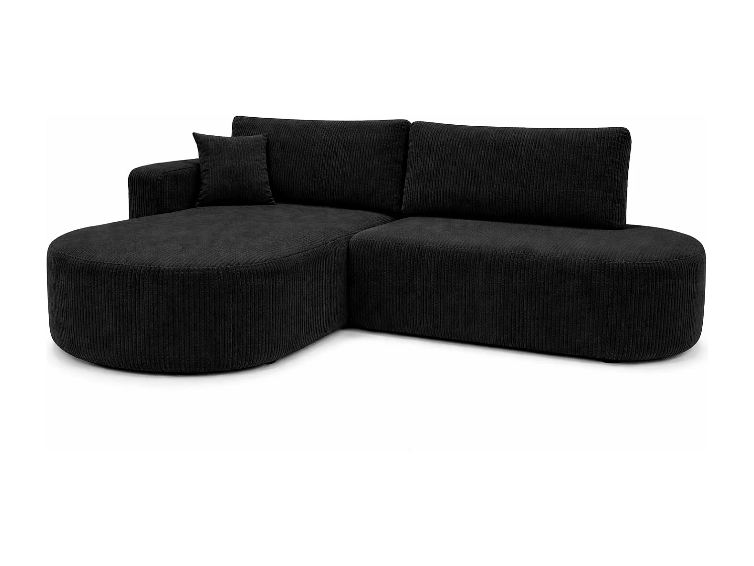 Canapé d’angle convertible avec coffre de rangement, tissu côtelé Poso, Noir, Gauche, ROUND ONE OPEN XL