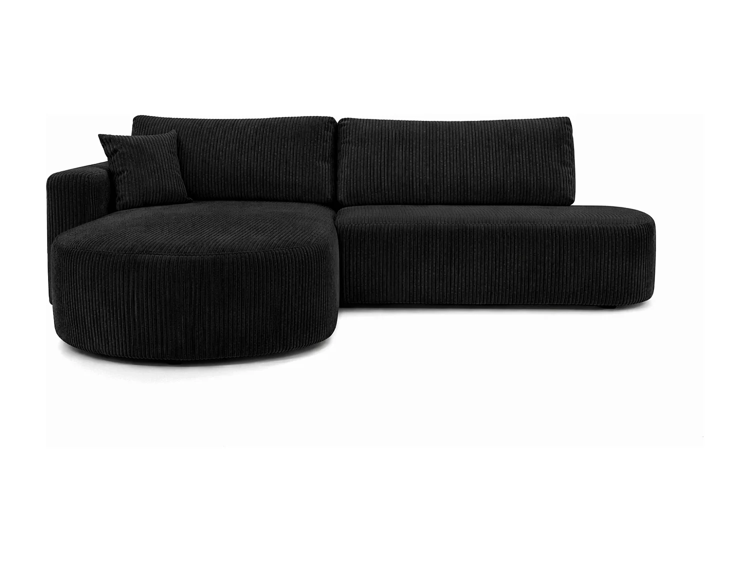 Canapé d’angle convertible avec coffre de rangement, tissu côtelé Poso, Noir, Gauche, ROUND ONE OPEN XL