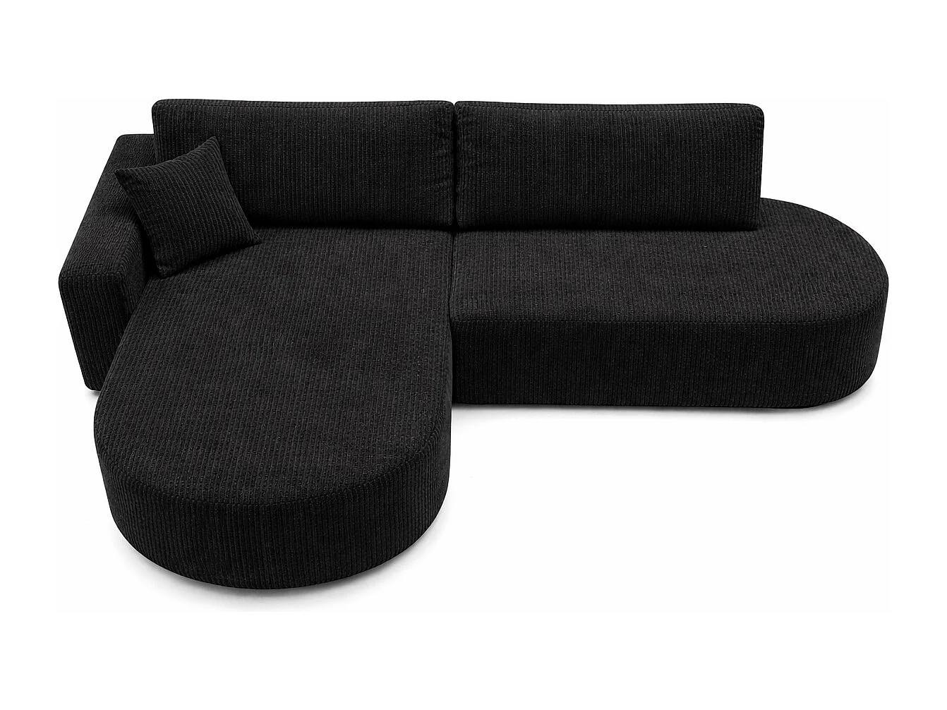 Canapé d’angle convertible avec coffre de rangement, tissu côtelé Poso, Noir, Gauche, ROUND ONE OPEN XL