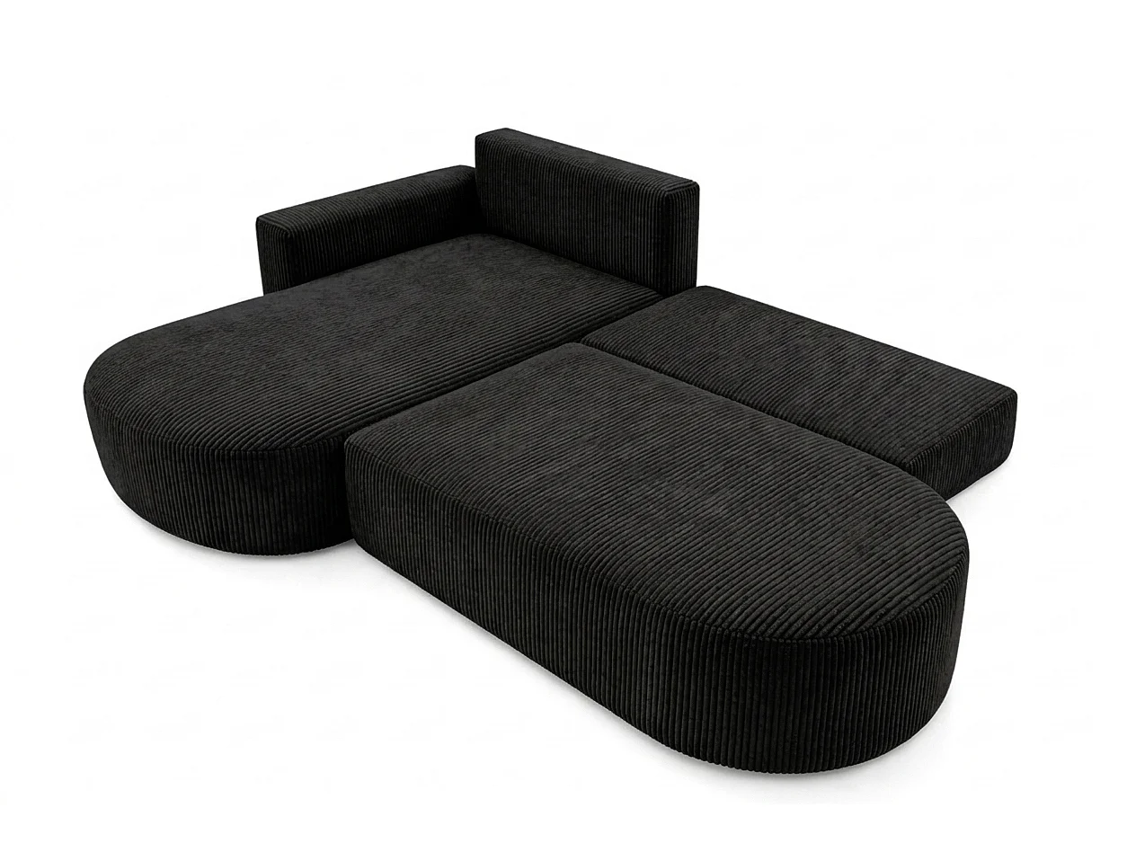 Canapé d’angle convertible avec coffre de rangement, tissu côtelé Poso, Noir, Gauche, ROUND ONE OPEN XL