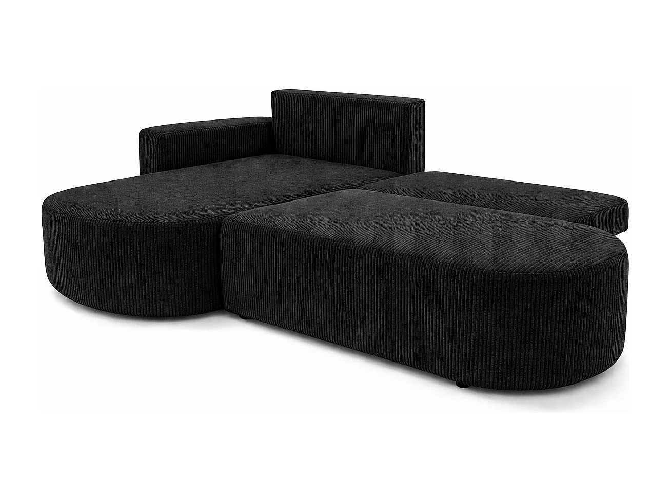 Canapé d’angle convertible avec coffre de rangement, tissu côtelé Poso, Noir, Gauche, ROUND ONE OPEN XL