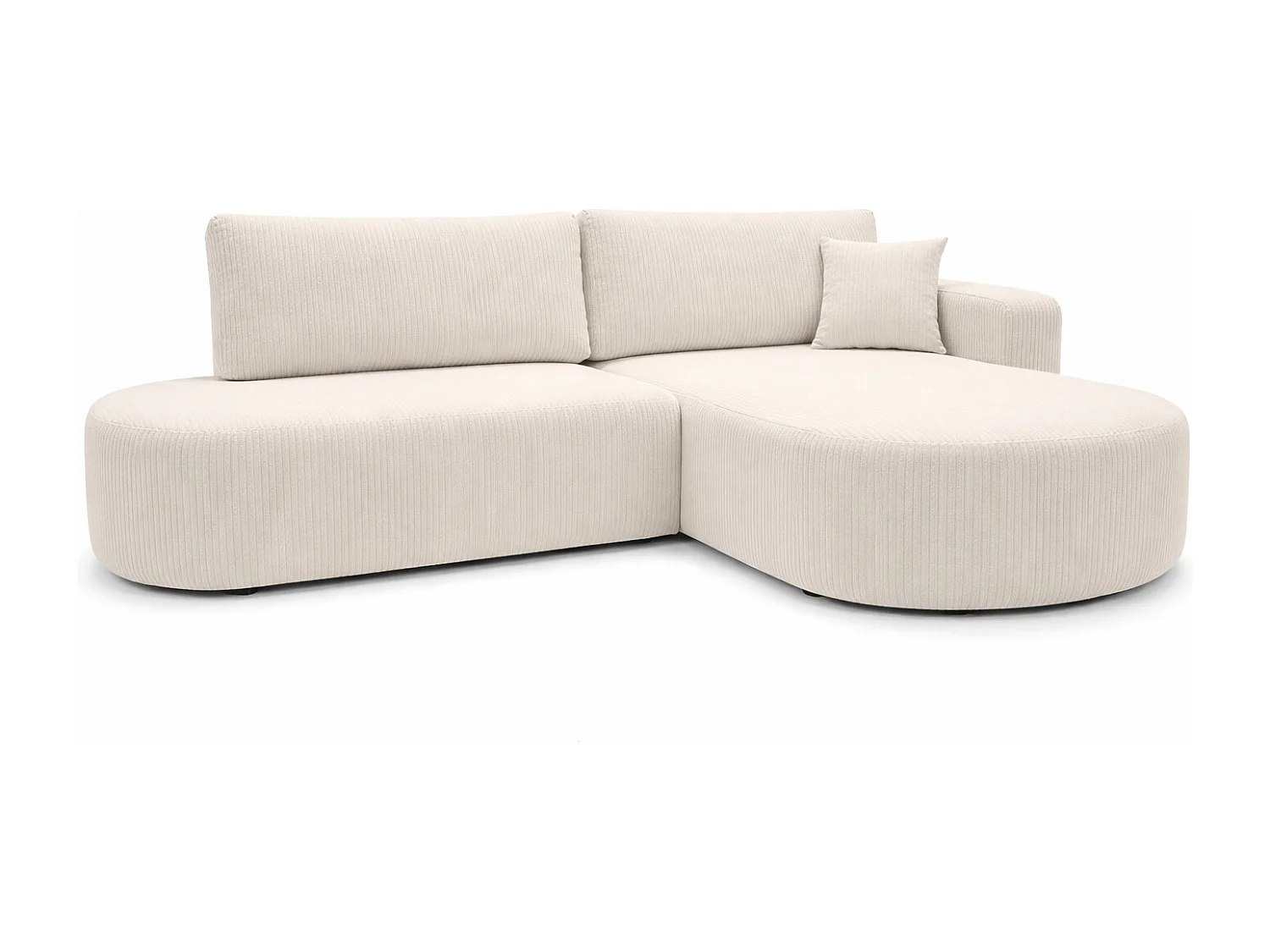 Hoekbank met slaapfunctie en opbergruimte, corduroy stof Poso, Beige, Rechts, ROUND ONE OPEN XL