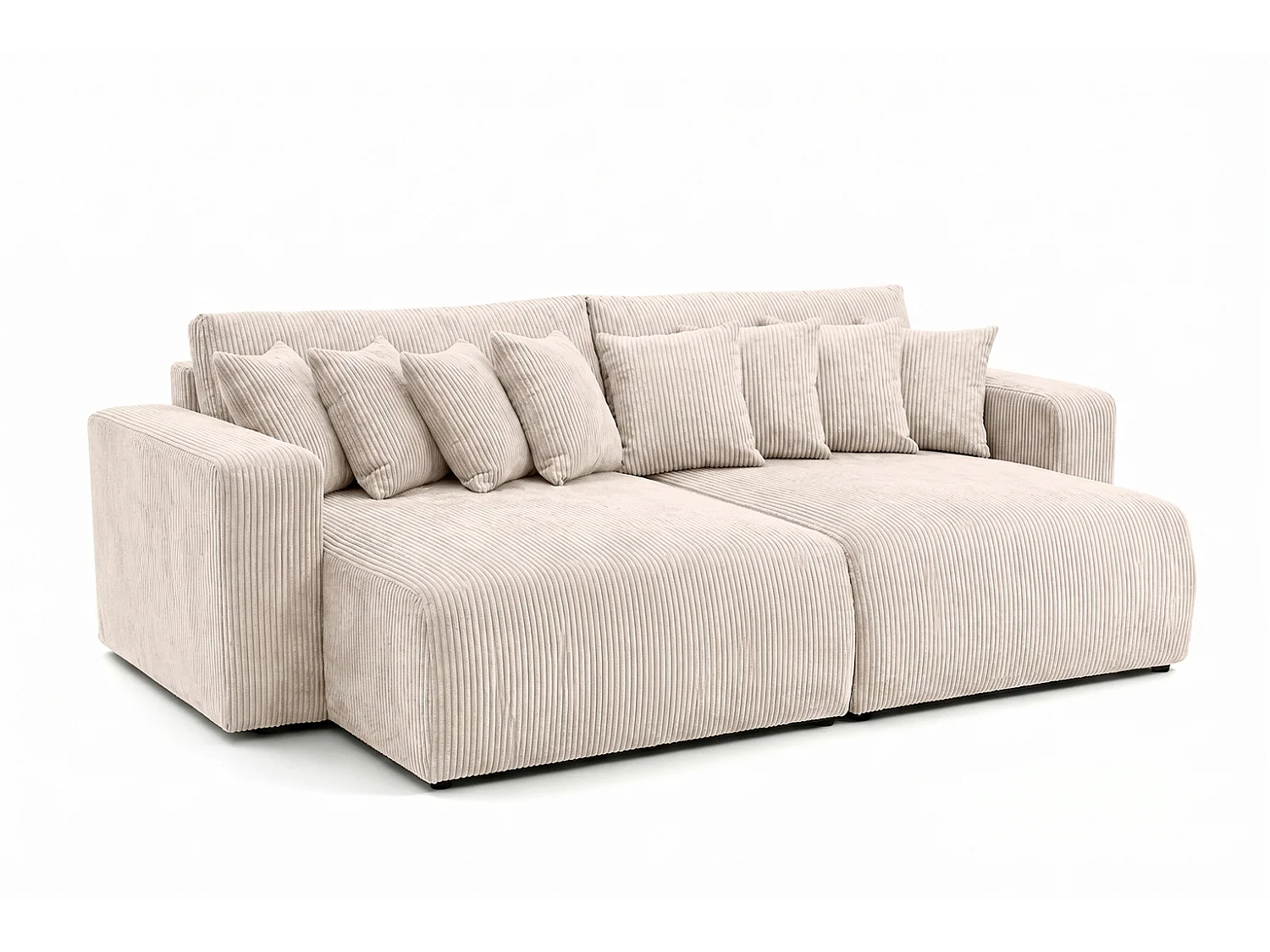 Slaapbank met opbergruimte, koordstof Poso, Beige, PIANO DOUBLE