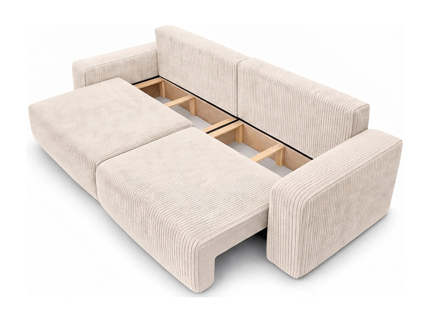 Slaapbank met opbergruimte, koordstof Poso, Beige, PIANO DOUBLE