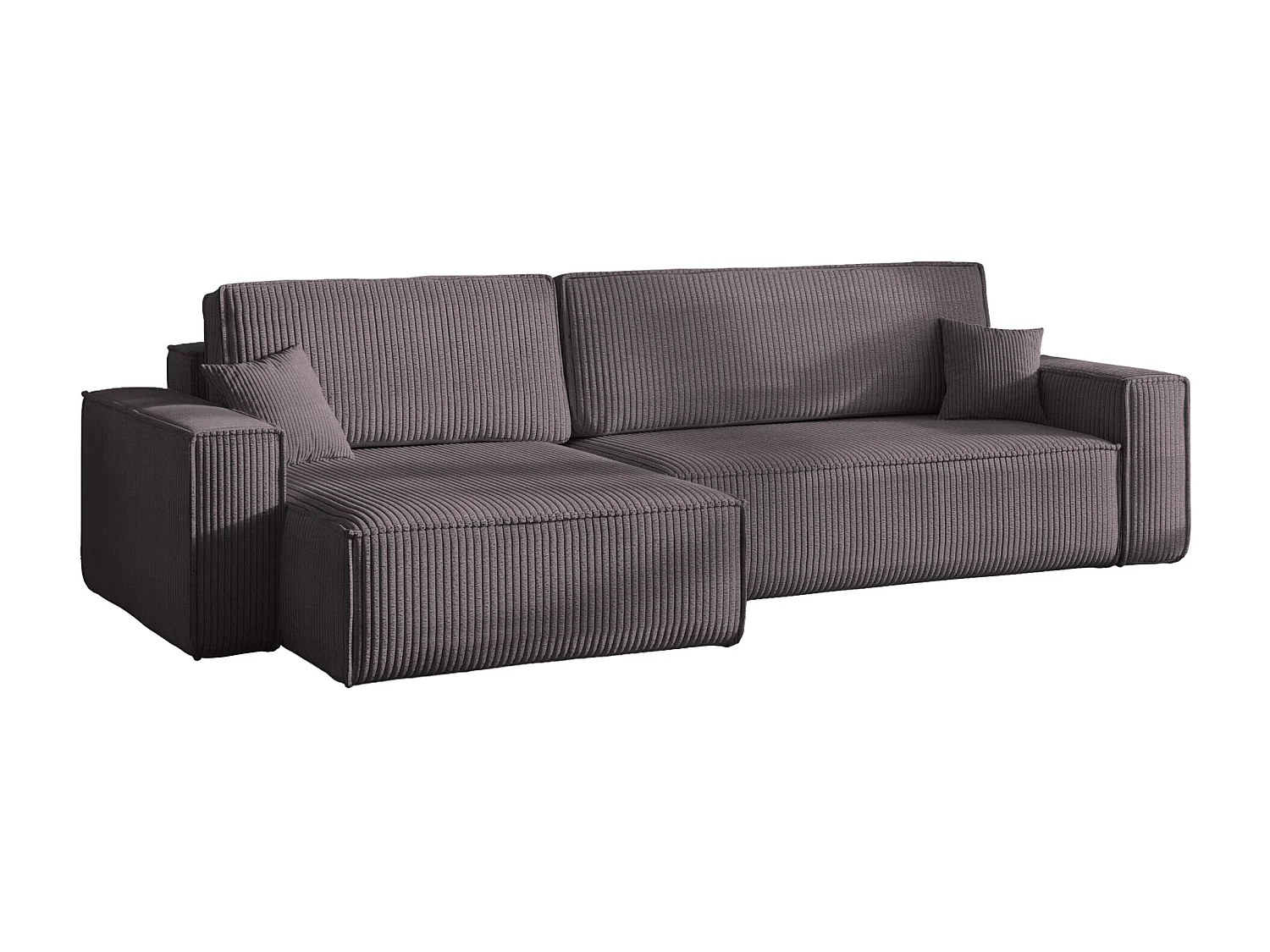 Canapé d’angle en L avec fonction couchage et coffre de rangement, tissu Poso velours côtelé épais, Gris foncé, Gauche, BEST XL