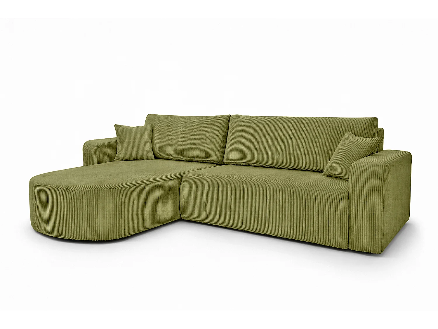 Hoekbank met slaapfunctie, koordstof Poso, Olijfkleurig, Links, ROUND ONE XL