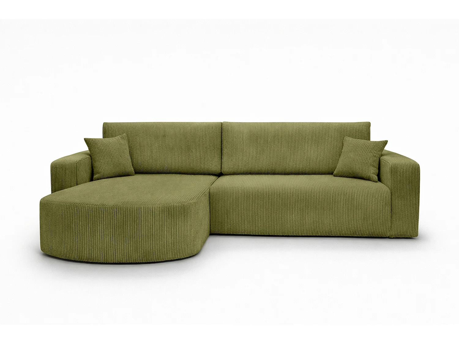 Hoekbank met slaapfunctie, koordstof Poso, Olijfkleurig, Links, ROUND ONE XL