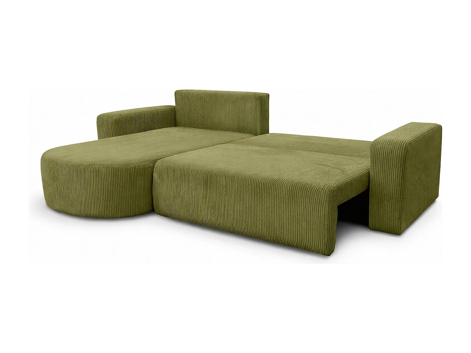 Hoekbank met slaapfunctie, koordstof Poso, Olijfkleurig, Links, ROUND ONE XL